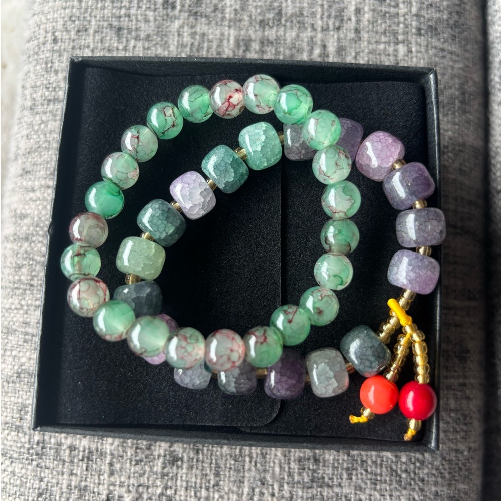 Earth Toned Glass Beaded Bracelet Set - 2PC